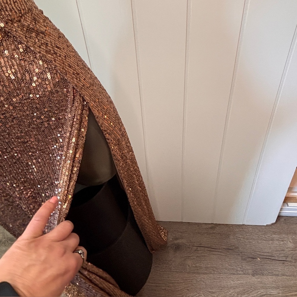 Fashion Nova Bronze Sequin Grad Dress - Picture 8 of 16